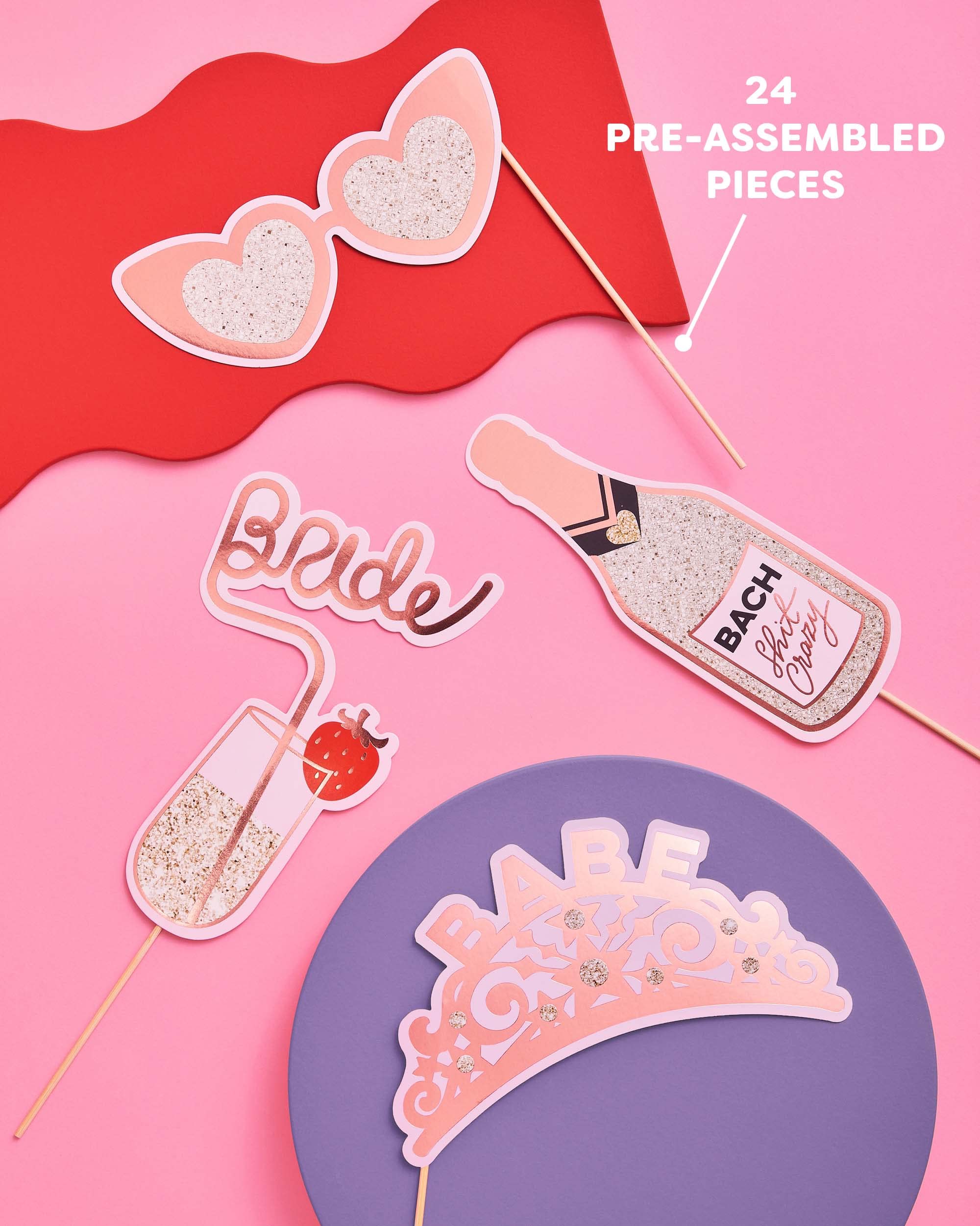 Xo, Fetti Bachelorette Photo Booth Props - 24 Pieces, Pre-Assembled - Rose Gold Future Mrs Party Decorations, Bride To Be, Brida